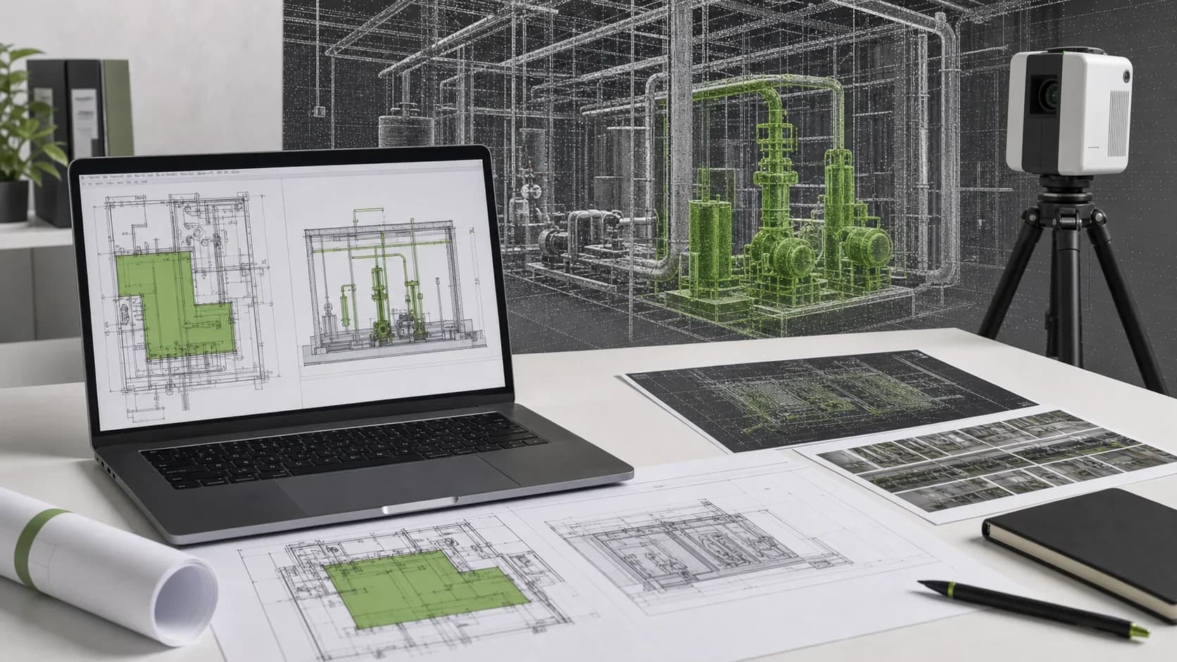 DWG и PDF материалы, сечения и облако точек по результатам сканирования технического помещения