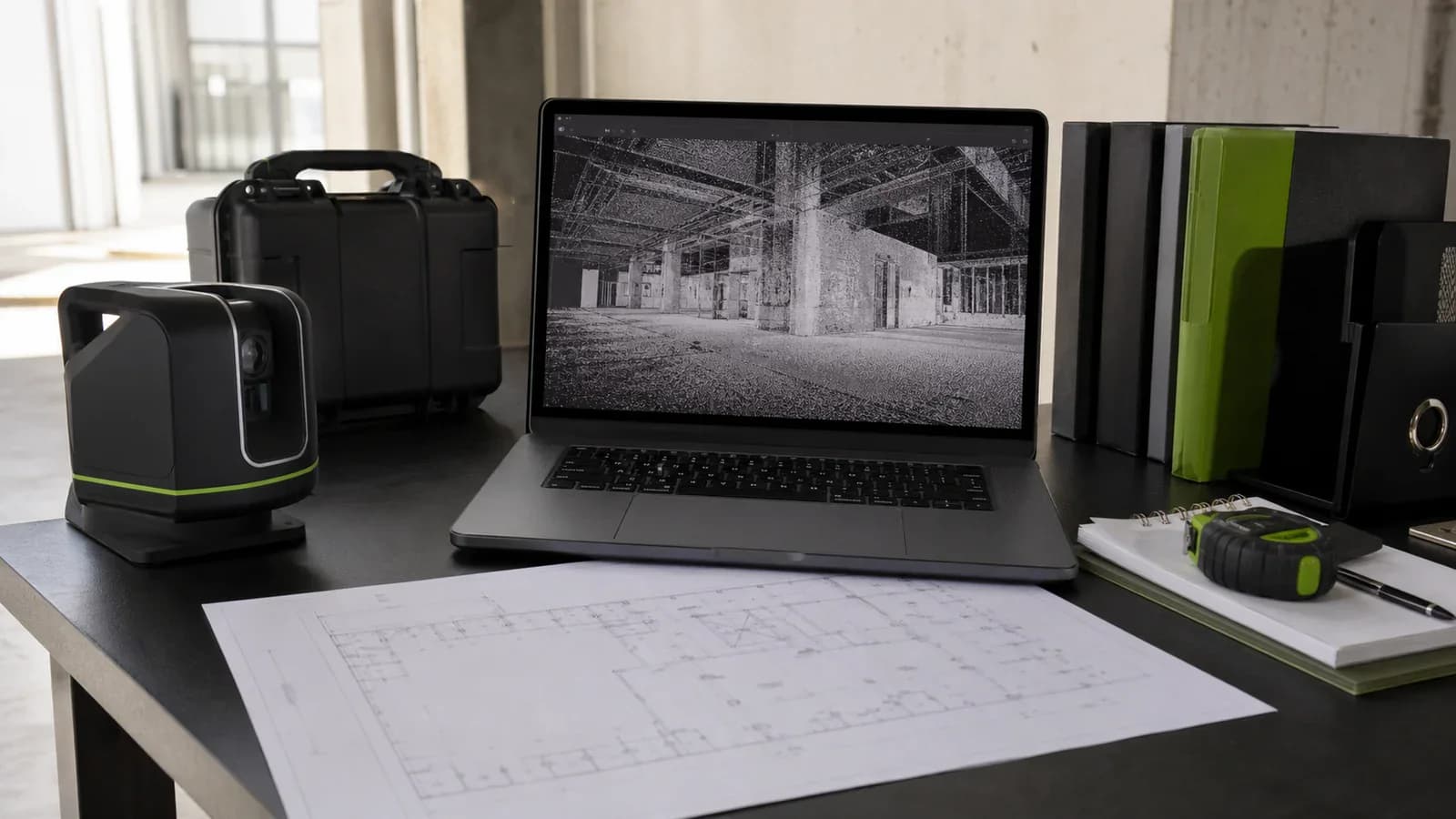 Проверка результата лазерного 3D-сканирования на ноутбуке, плане и облаке точек