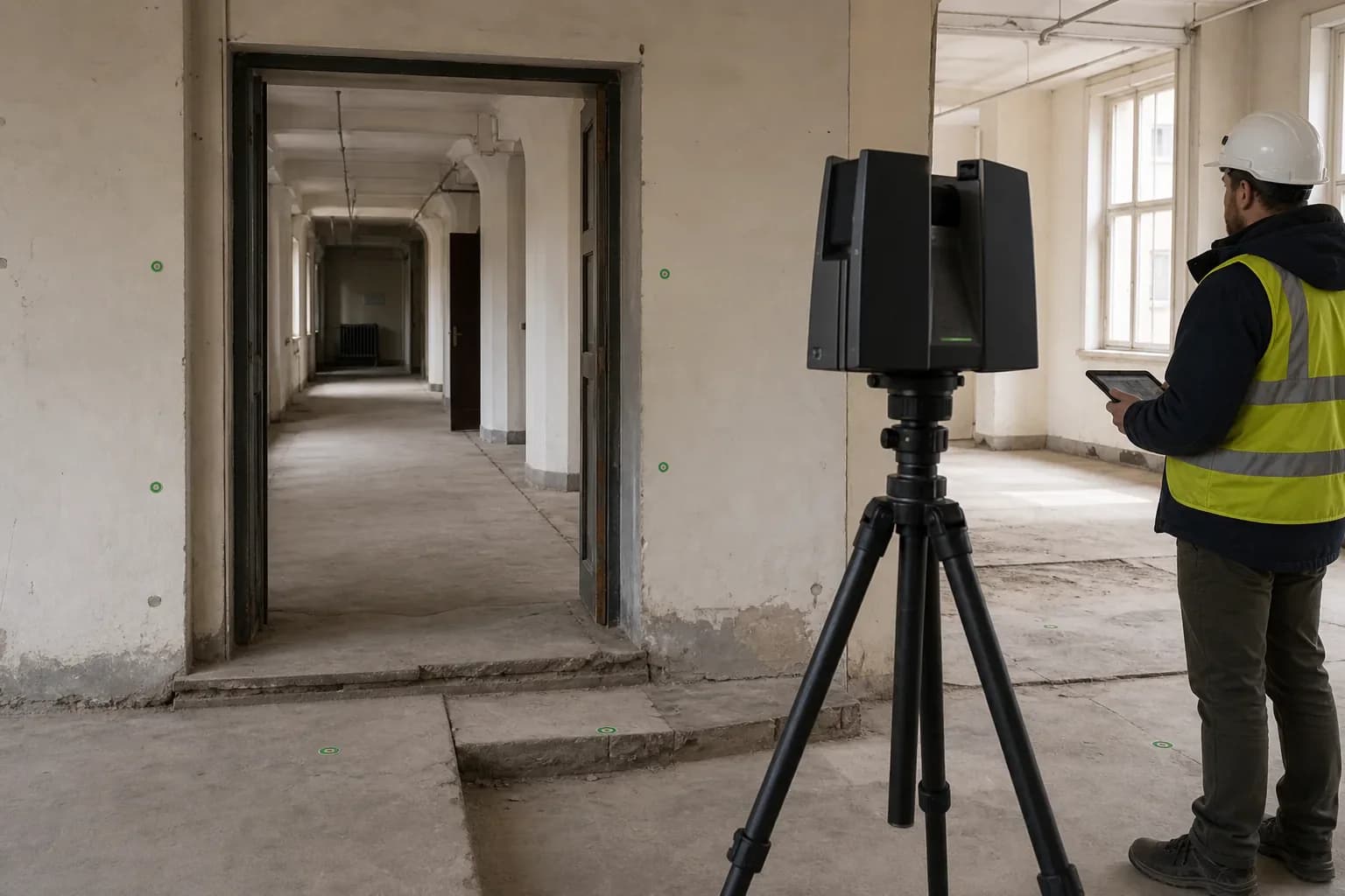 Лазерное 3D-сканирование здания для проверки фактических проемов и высот