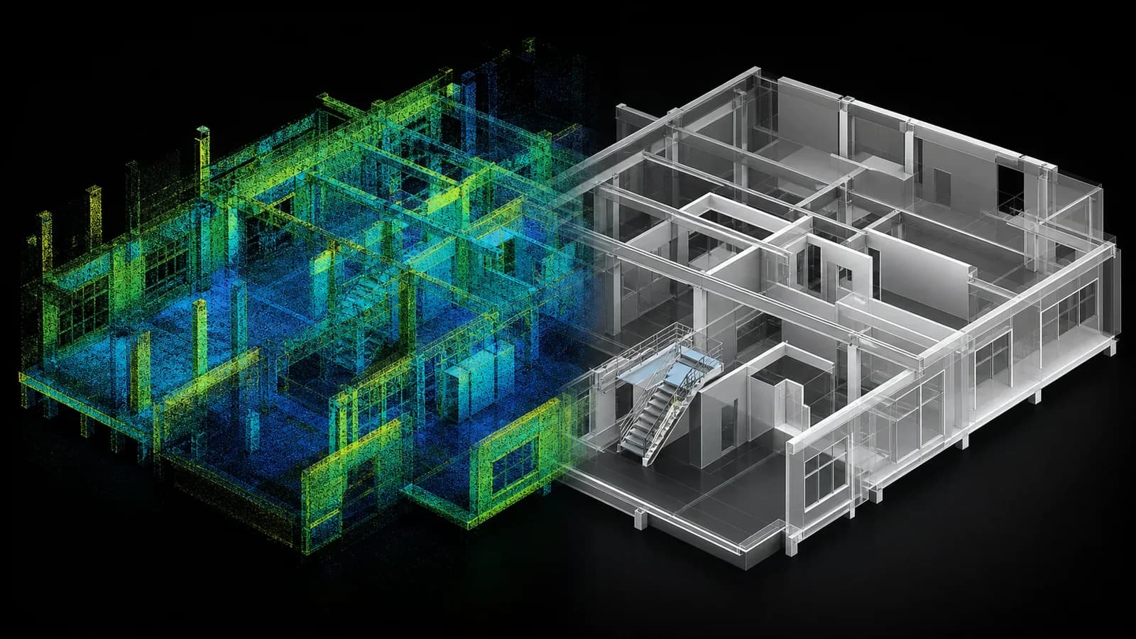 Сравнение исходного облака точек и упорядоченной 3D CAD модели существующего состояния