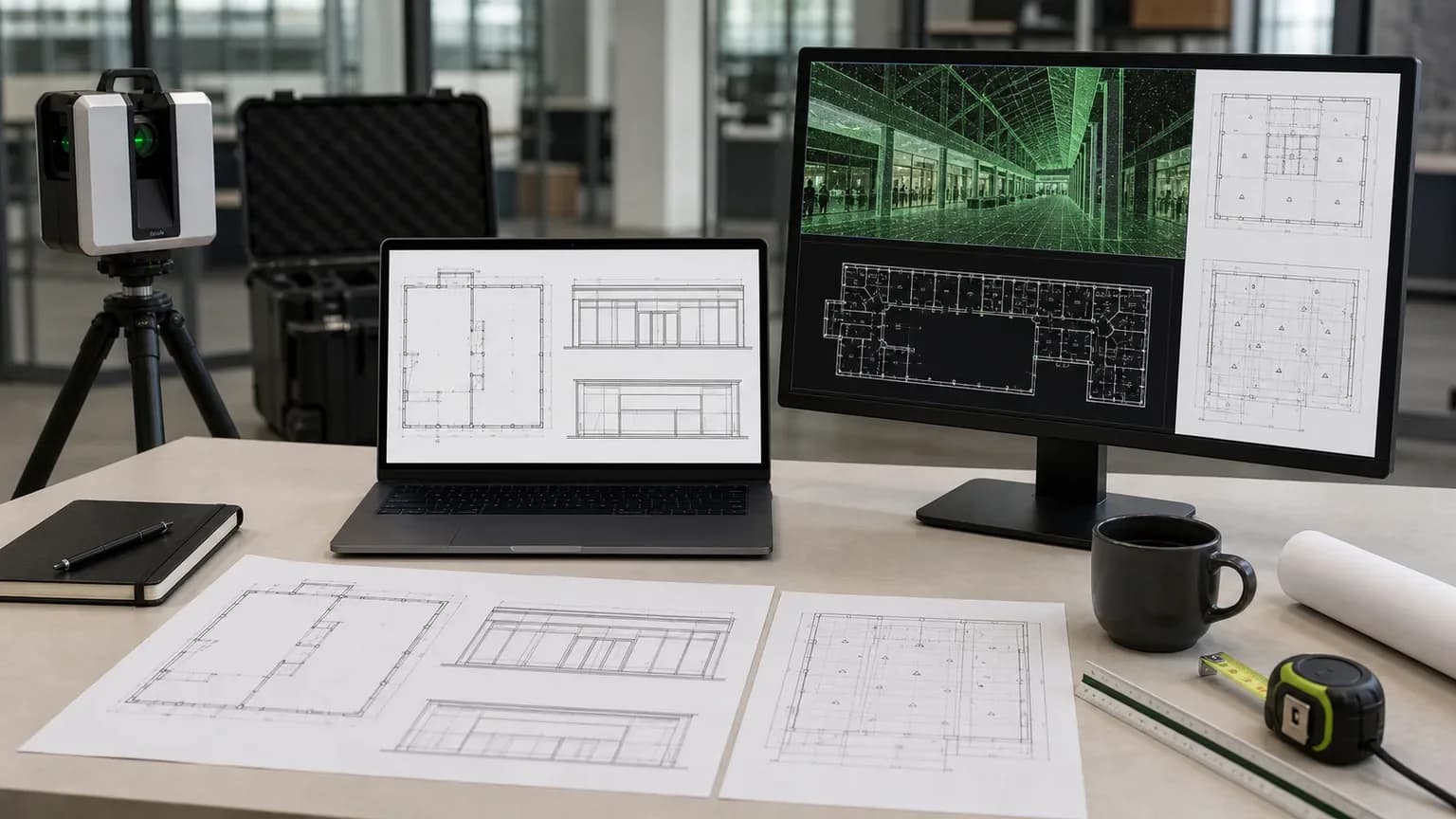 DWG и PDF материалы по результатам лазерного сканирования торгового помещения