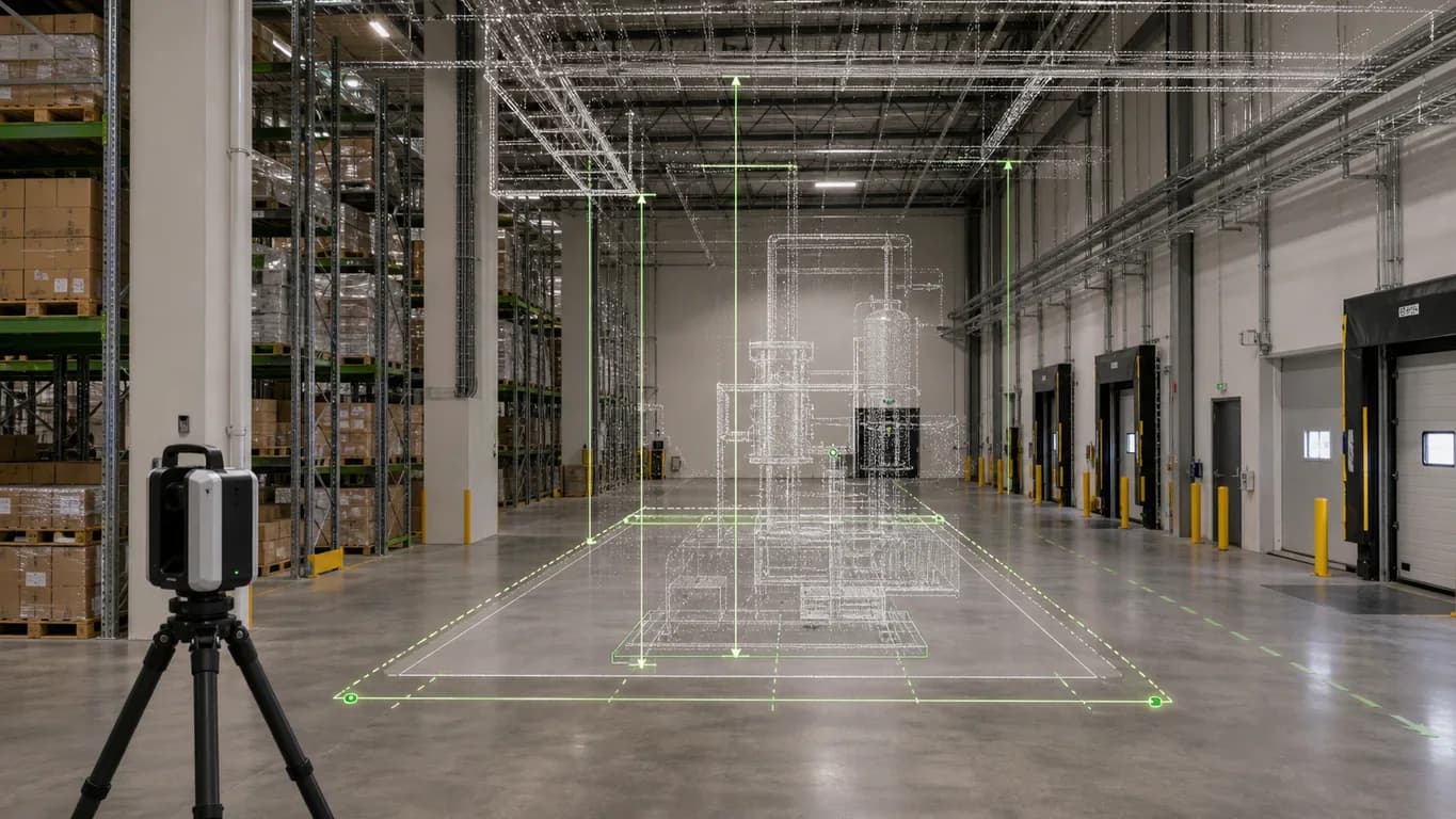 Проверка проходов, высот и зон монтажа на складе по данным 3D-сканирования